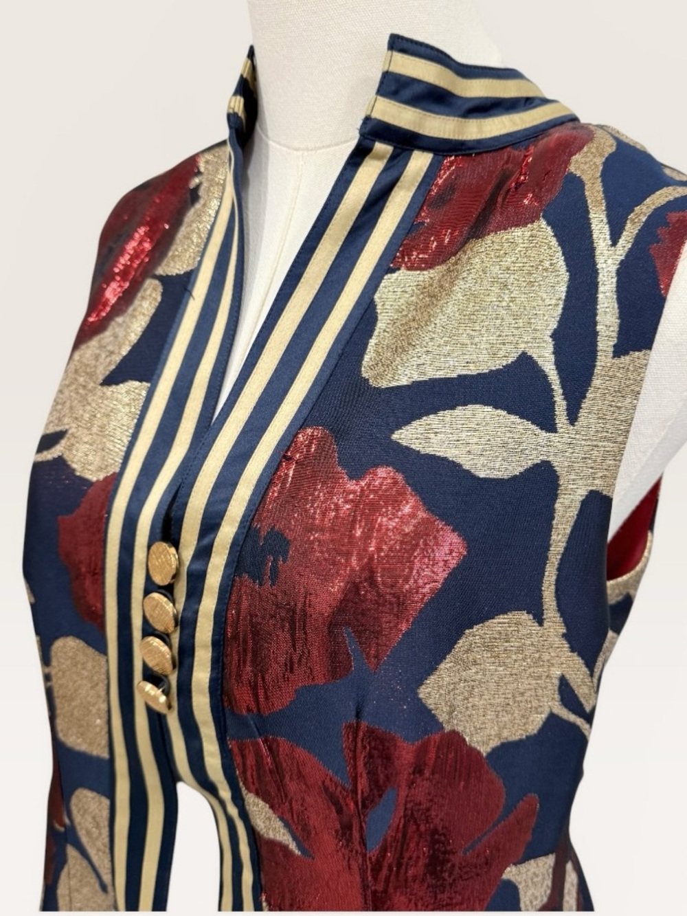 FRANCES VALENTINE Susie Metallic Floral Sleeveless A-Line Maxi Jacket Size 6 NWT - Picture 6 of 16